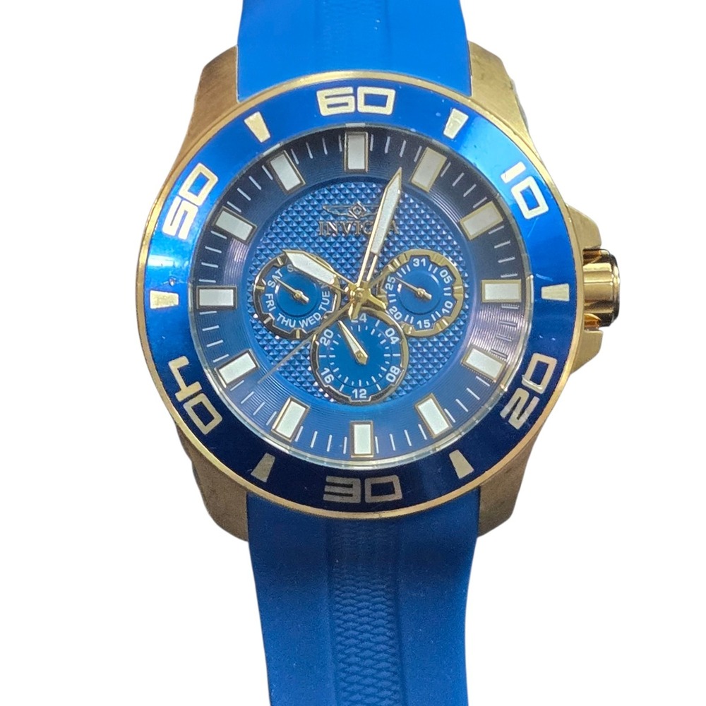 Invicta Pro Diver Men's Watch 28002 Chronograph Gold Stainless Blue Strap VIDEO!